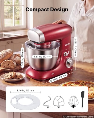 Image of VEVOR 4.2 Qt Tilt Head Stand Mixer 400W Electric Dough Mixer, 6 Speeds Food Kitchen Mixer with Stainless Steel Bowl, Splash Guard, Dough Hook, Whisk, Beater, for Baking Mixing Whipping