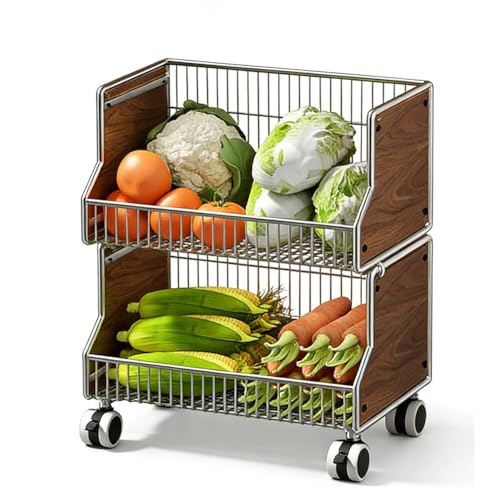 Estante de almacenamiento de cocina resistente con ruedas, organizador de cesta de metal para despensa y espacios estrechos