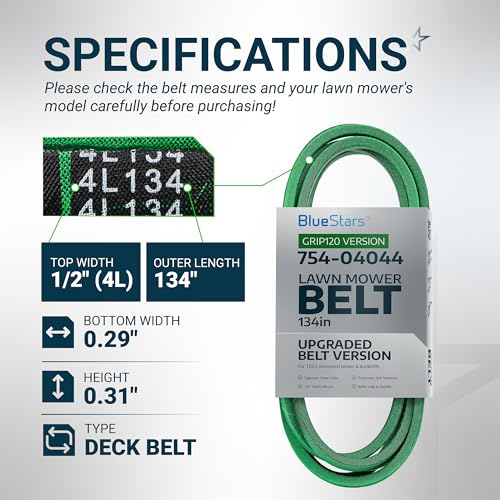 Image of [Upgraded Grip120] BlueStars 754-04044 Deck Belt MTD 954-04044A 1 /2 inch x 134 inch | Deck Belt for Cub Cadet RZT 50 Z Force S 48 Troy Bilt Mustang XP 50 Craftsman ZTL7000 754-04044A 954-04044 Aramid Cord