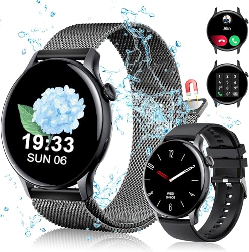 Tisoutec Orologio Smartwatch Donna Uomo con Funzione Telefono,Schermo AMOLED da 1,43", 2 Cinturini per Orologio, Impermeabile IP68, Pressione Sanguigna SpO2, Notifica app,Frequenza Cardiaca (Nero)