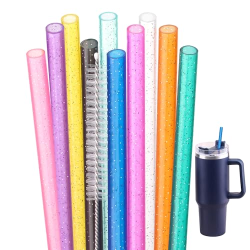 Dakoufish Replacement Glitter Straws for Stanley|Owala|Simple Modern 40oz 30oz Tumbler,10 Pack 12 Inch Reusable Straws With Cleaning Brush For Stanley Hydro Jug Cup,Dishwasher Safe (Mix 10color)