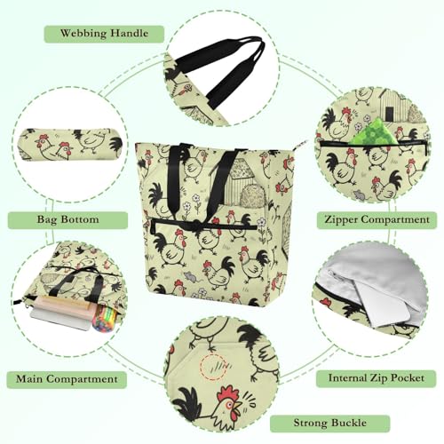Book Tote Bag for Boys Girls Women,Cute Farm Chicken Cartoon Lightweight Library Book Tote Bag Shoulder Bag with Pockets for School Work Travel3