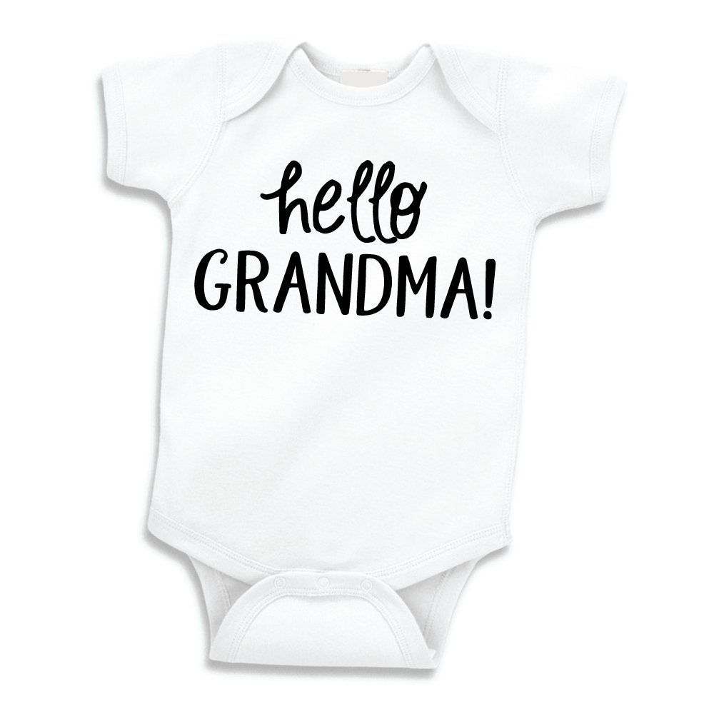 Bump and Beyond Designs Baby Surprise Pregnancy Announcement for Grandma Hello Grandma (0-3 Months, White), White, 0-3 Months