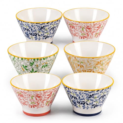 Image of Ceramic Bowl Set of 6, 450 ML - Microwave Safe Dinnerware, BPA & Lead-Free Serving Bowls, Chip Resistant Floral Bowls for Snacks,Fruits & Salad, Elegant Bowls for Dining, Kitchen & Gifting