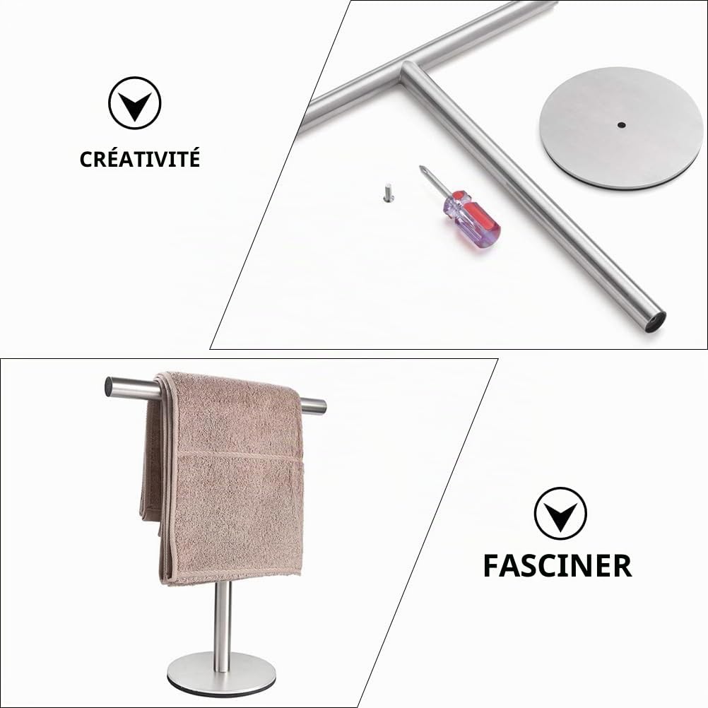 Mikikit Support De Serviette sur Pied en Acier Inoxydable Compact Et Stable sans Perçage pour Salle De Bain Et Cuisine Porte Serviette Debout pour Essuie-Mains Et Serviettes De Bain