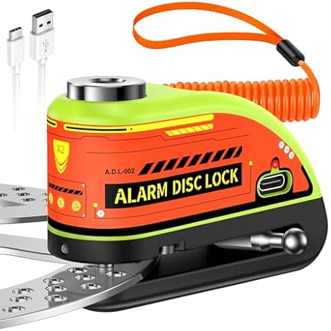 ZEXMTE Motorcycle Alarm Disc Brake Lock, Rechargeable Motorbike Disc Lock Alarm 120dB with 1.8m Reminder Cable, Anti-Theft Waterproof Disc Brake Lock for Motorcycle, Bike, Scooter, E-Bike, Green Cover