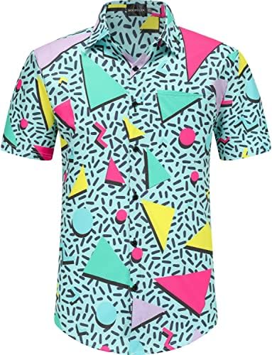 DOOPCCOR 90s Shirt 80s Shirts for Men 80s 90s Disco Retro Casual Button-Down Shirts 80s Mens Clothing-39-L