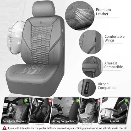 Image of CAR PASS 3D Foam Faux Leather Car Seat Covers Full Set, Grey Breathable PU Leather Seat Covers for Cars, Luxury Universal Fit for SUVs Vans Sedan Truck Automotive, Armrest Airbag Compatible, All Gray