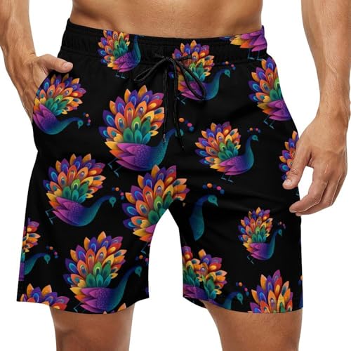 Colorful Peacock Mens Swim Trunks Quick Dry Board Shorts Beach Swimwear Bathing Suits - Main Image