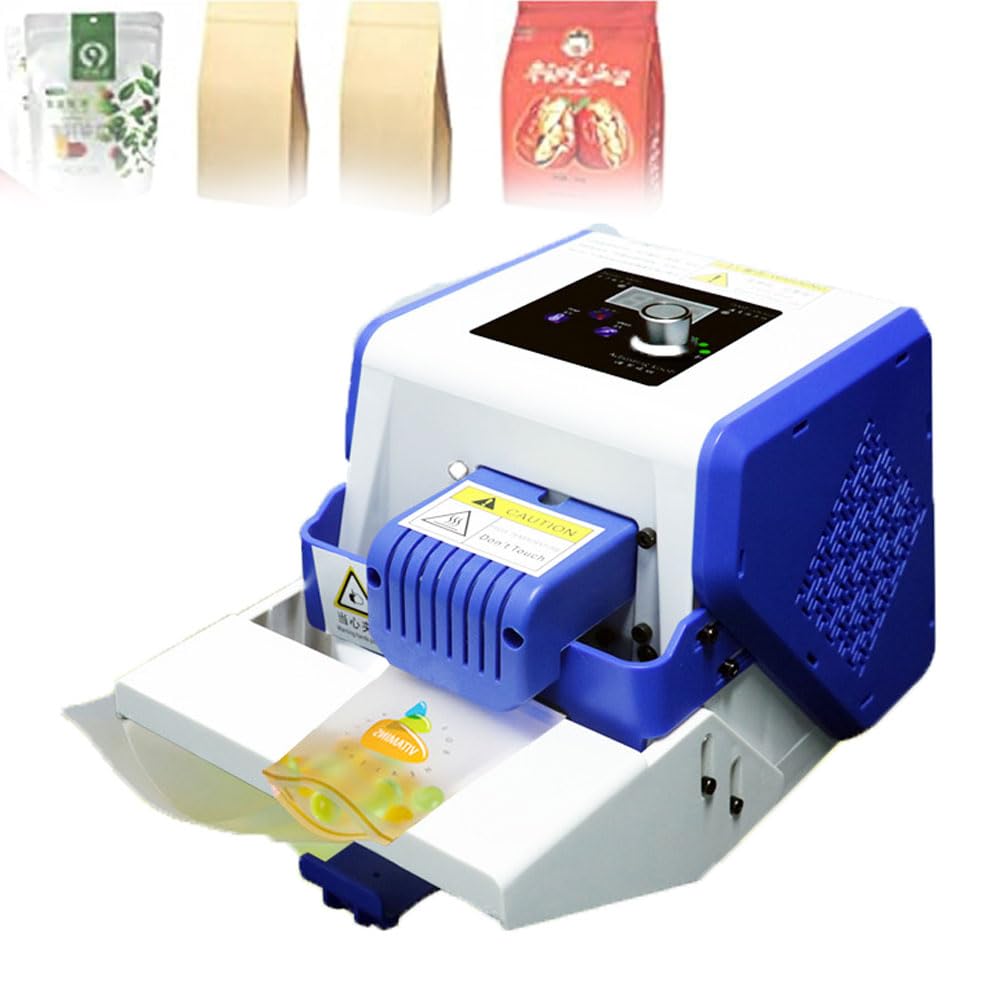 YXYLJOZ Continuous Roller Heat Sealer, 80W Automatic Sealing Machine, Temperature & Speed Adjustable, Quick Heat for Sealing Snacks, Crafts, and More