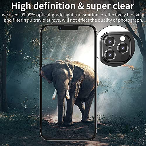 Image of Compatible for iPhone 13 Pro /iPhone 13 Pro Max Camera Lens Protector Bling, 9H Tempered Glass Camera Cover Screen Protector Metal Ring Decoration Accessories Black
