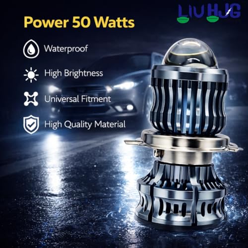 Image of LIU HJG High Bright LED H4 Headlight Bulb Waterproof & Dustproof 50W 12V DC Power Yellow White & Flashing Light Reflection High /Low Beam Universal fit for All Bikes & Cars Model (Pack of 1)