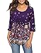 Produktbild Damen Tunika Blusen Frauen Blusen Tops für die Arbeit Blumen Business Casual Office Plissee Loghtweight Long Shirts für Leggings Fließende Oberteile Damen Loose Fit Shirt Damen Henley (Violett,M)