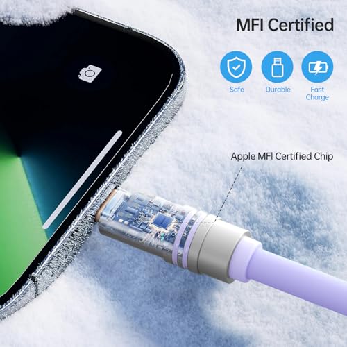 Câble USB C vers Lightning de 2m pour iPhone 11 Pro Max, cordon de charge violet pack de 2 - 3