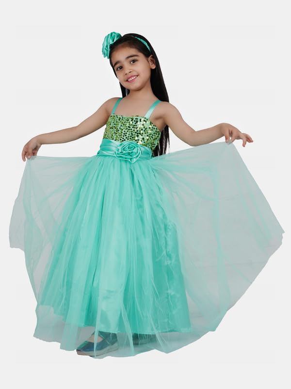 Image of Ripening Baby Girls Net Fit & Flare Floor-Length Gown Sequin Prom Kids Dress