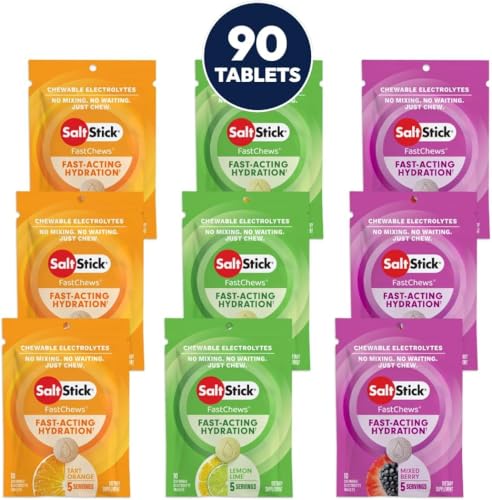 SaltStick Electrolyte FastChews - 90 Count Best Sellers Variety Pack of Resealable Chewable Electrolyte Tablets for Hydration, Salt Tabs