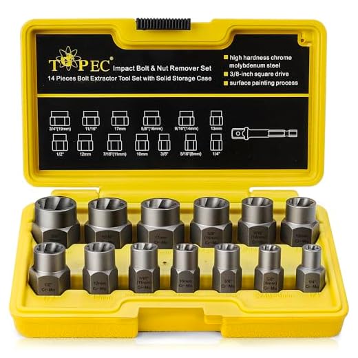 Topec Impact Bolt & Nut Remover Set 13+1 Pieces, Nut Extractor Socket, Bolt Remover Tool Set with Hex Adapter