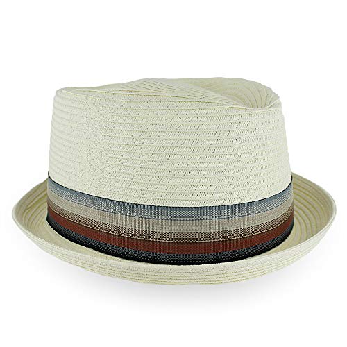 Image of Belfry Men /Women Summer Straw Pork Pie Trilby Fedora Hat in Blue, Tan, Black