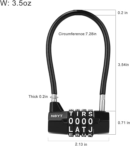 Miniatura 2 de Cerradura de combinación reiniciable de 4 palabras, cerradura de letra, candado de seguridad para el hogar con cable antirrobo de 0.197 in para