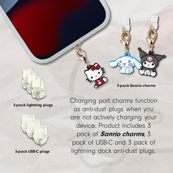 Sonix x Sanrio Dust Plugs - USB C + Lightning Compatible - Sanrio Silicone Character Charging Port Charms (3 Pack) - Hello Kitty, Cinnamoroll, Kuromi - 2