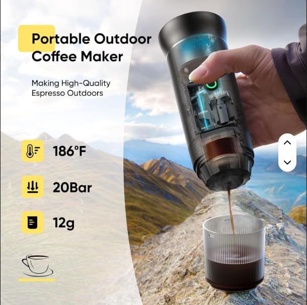 Miniatura 2 de Cafetera portátil de café expreso  Cafetera de viaje recargable autocalentable para automóvil, campamento, oficina, senderismo, cafetera portátil