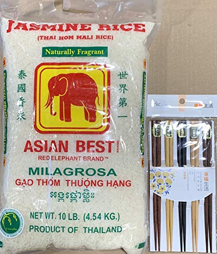 Asian Best Brand Thai Jasmine Rice 10lb Bundle With FREE KC Commerce Natural