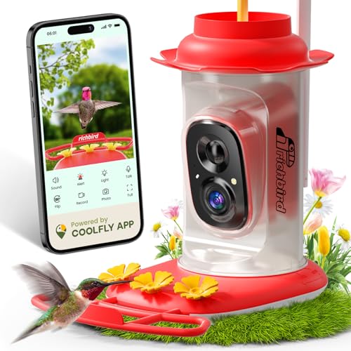 Smart Hummingbird Feeder with Camera Solar Powered, AI Identify, Instant Notification, Leakproof & Ant Moat Bird Feeder with Camera, Hummingbird Feeders for Outdoors, Gift for Bird Lovers (20 oz)