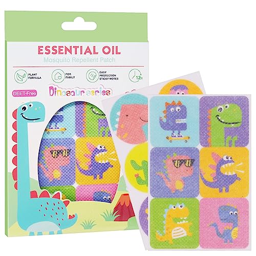 Pegatinas Antimosquitos Niños, 60 Pegatinas Repelente de Mosquitos de Dibujos Animados, Parche Repelente de Mosquitos, Adecuado para Acampar al Aire libre para Adultos y Niños (Dinosaurios)