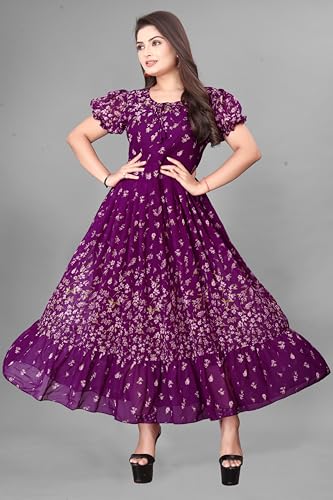 Image of Women's Maxi Dress, Floral Print, Short Sleeve, A-Line Fit and Flare Style
