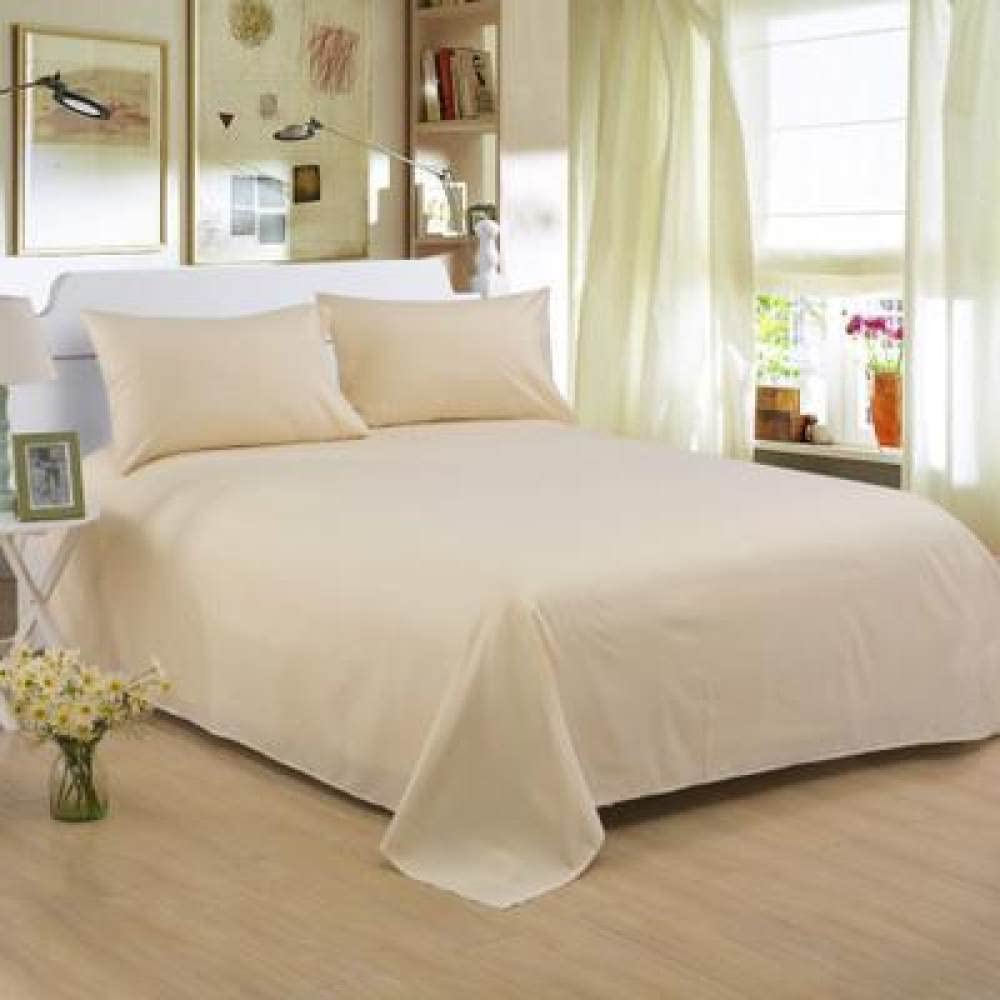 Drap de literie beige grand lit 250x230cm drap plat uni