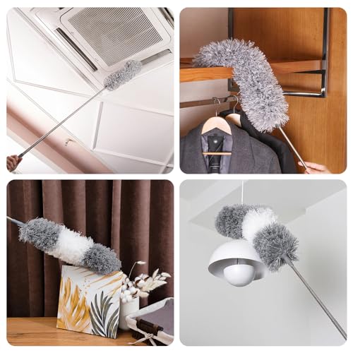 Image of SANLIKE Microfiber Feather Duster Ceiling Fan Cleaner Duster with 98 inches Extra Long Pole Duster for High Ceiling Cleaning Wall Furniture Window