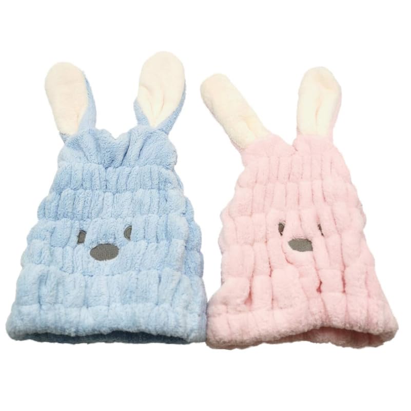 baluue 2pcs rabbit ear hooded dryer cap fleece hair drying cap for fast drying