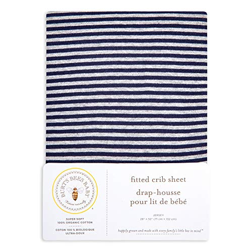 Burt's Bees Baby - Bee Essentials Stripe Fitted Crib Sheet, 100% Organic Crib Sheet For Standard Crib And Toddler Mattresses (Blueberry) #TOP1