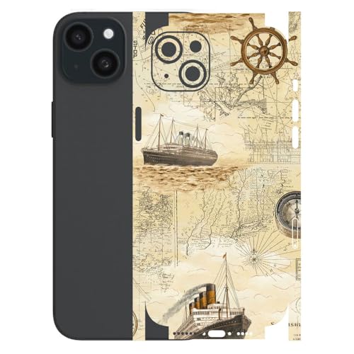 Image of AtOdds - Full Body Back Screen Guard Protector Film - Lamination Wrap Skin Sticker for iPhone 15 Plus | Scratchproof Matte Finish (Design - Pirate Map)