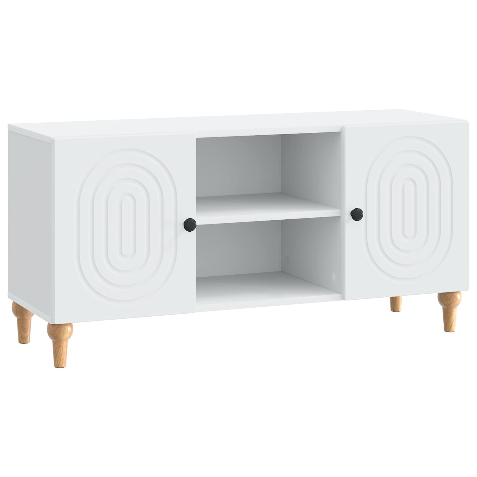 Meuble TV blanc 102x34,5x50 cm à 2 portes et compartiment bas en bois