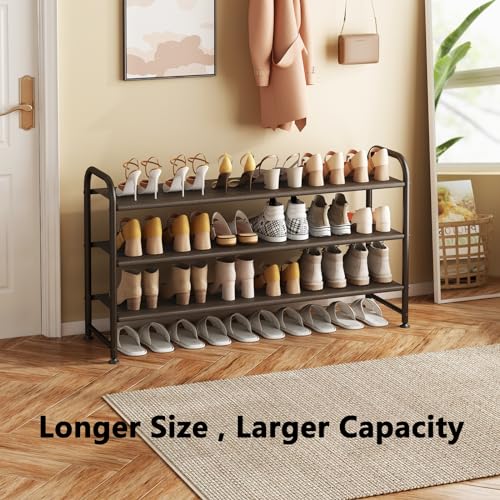 Image of INGIORDAR Shoe Rack 3 Tier Long Storage Organizer Wide Metal Shoe Shelf for Closet Entryway Brown