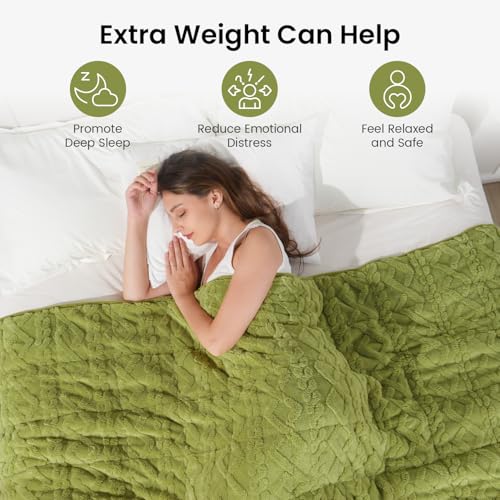 Image of Drewin Weighted Blanket Twin Size 15 lbs, Cozy Jacquard Sherpa Weighted Blankets for Adults for Winter, Comfortable Sofa Bed Blanket for Sleeping Natural and Calming, 48 x 72 inches, Grass Green