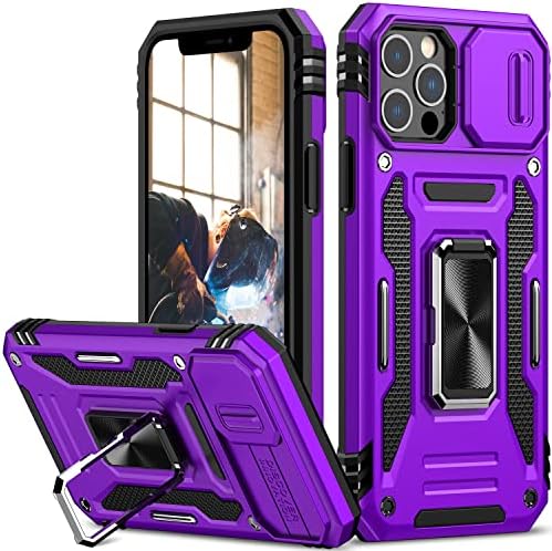 Custodia per iPhone 12 / iPhone 12 Pro protezione fotocamera scorrevole, resistente agli urti, con supporto ad anello, supporto e porta carte Verde Custodia per iPhone 12 / iPhone 12 Pro protezione fotocamera scorrevole, resistente agli urti, con supporto ad anello, supporto e porta carte Verde