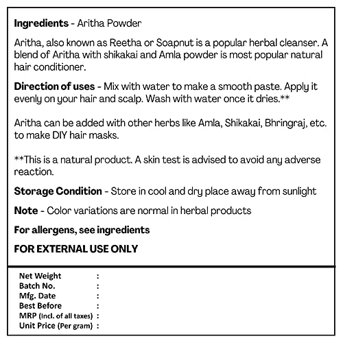 H&C HERBAL INGREDIENTS EXPERT 100% Natural Aritha/Reetha/Ritha/Soapnuts (Sapindus Mukorossi) Powder For Silky & Smooth Hairs