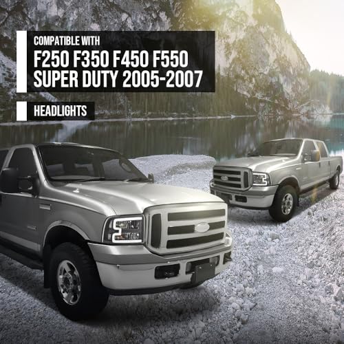 Image of G-PLUS LED DRL BAR Headlight Assembly Compatible with Ford F250 F350 F450 F550 Super Duty 05-07 /Fit Ford Excursion 05 HeadLamps LH & RH Clear lens Black Housing White Reflector FO2503217 6C3Z13008CB