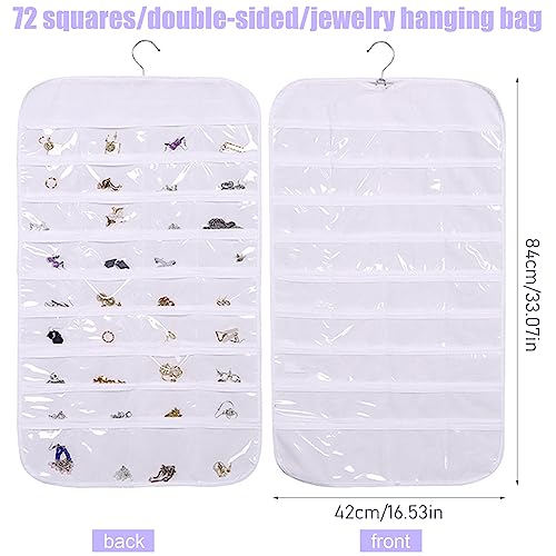 OVBOVA Schmuck Organizer Hängend,Schmuck-Organizer zum Aufhängen,Doppelseitiger Reise Schmuckrolle,72 Taschen Aufbewahrungsrolle mit Aufhänger,Schmuckhalter für Ohrringe,Halsketten,Ringe an Schrank
