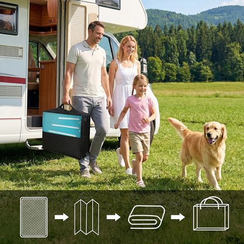 Garvee 6x9 Outdoor Patio Rug Carpet, Waterproof Plastic Straw RV Rug Reversible Lines Outdoor Rugs UV Resistant Outside Picnic Mat for Backyard, Porch, Balcony (Teal White) by Garvee - Used condition - Image 7