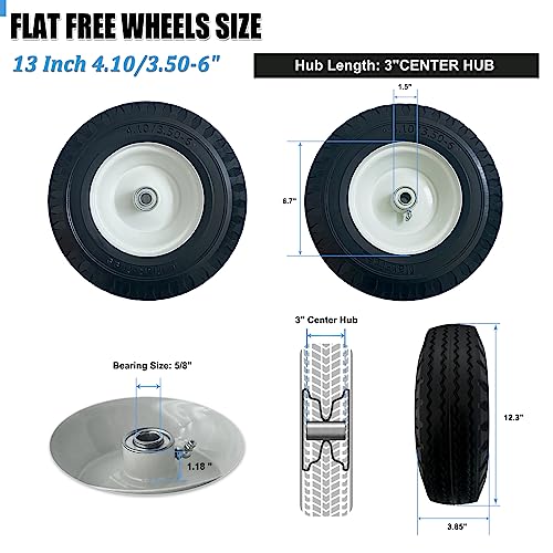 Image of 2-Pack 4.10 /3.50-6 inch Flat Free Tire with Rim,13 inch Hand Truck Utility Universal Wheels, 3 inch Centered Hub with 5 /8 inch Ball Bearings,w /Grease Fitting,410 /350-6 inch,410 /350x6