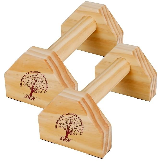 Image of Push-Up Bars, Handcrafted Wooden Parallettes, Non-Slip Base, Ergonomic 25 cm Handles, Natural Wood (Natural)