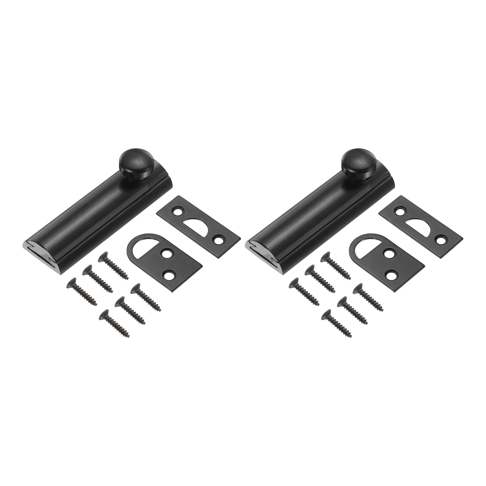 sourcing map 2Pcs 3" Solid Brass Surface Bolt, Concealed Security Slide Latch Door Lock with Screws, Polished French Door Lock for Closet Cabinet Recessed Doors, Matt Black