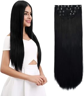 REECHO 14" Straight Short Length Long 4 PCS Set Thick Clip in on Hair Extensions Natural Black