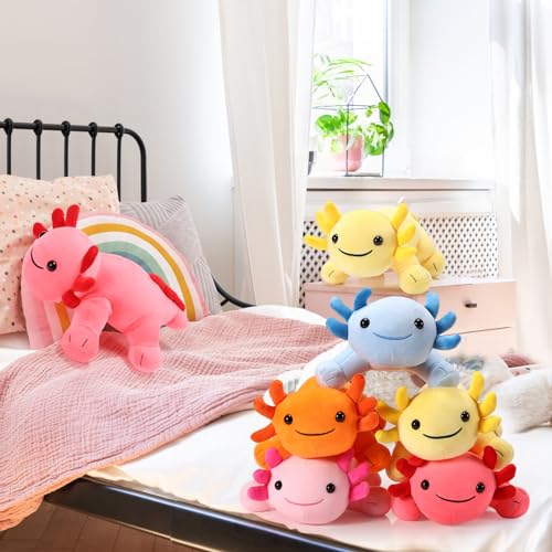 Image of Libima 5 Pcs 12 Inch Axolotl Plush Toys Stuffed Animal Plushies Pillow Doll Cute Soft Axolotl Toy Stuffed for Birthdays Gift Home Decoration(Pink, Blue, Orange, Yellow, Red)