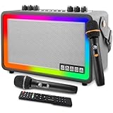 DFTRT Karaoke Machine with 2 UHF Wireless Microphones, Portable Bluetooth Speaker for Adults and Kids, Rechargeable PA System for Home Party, AUX/USB/TF/OTG Support, Vintage Decor Gifts