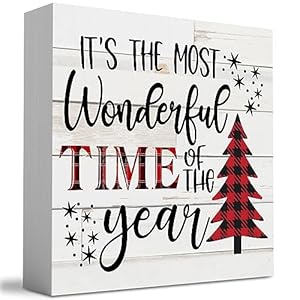 It’s The Most Wonderful Time of The Year Wood Box Sign, Retro Farmhouse Christmas Santa Artwork Decor 5 x 5 Inches