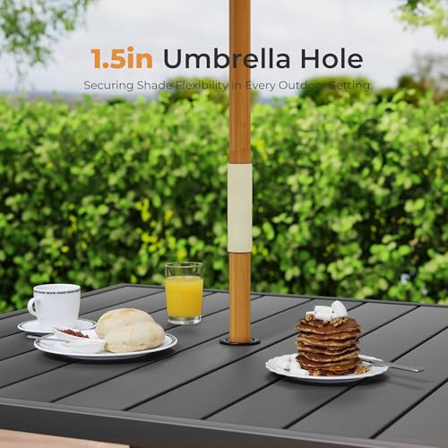 Image of HAPPATIO Outdoor Patio Dining Set, 4 Quick Dry Textilene Dining Chairs and Square Dining Table with Umbrella Hole,Stackable Textilene Chairs for Garden,Patio and Poolside Backyard,Light Gray